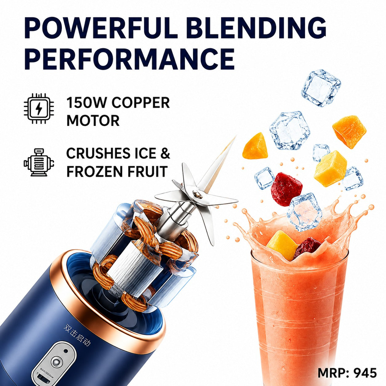 Portable Blender Pro - 6 Blades. 2 Cups.