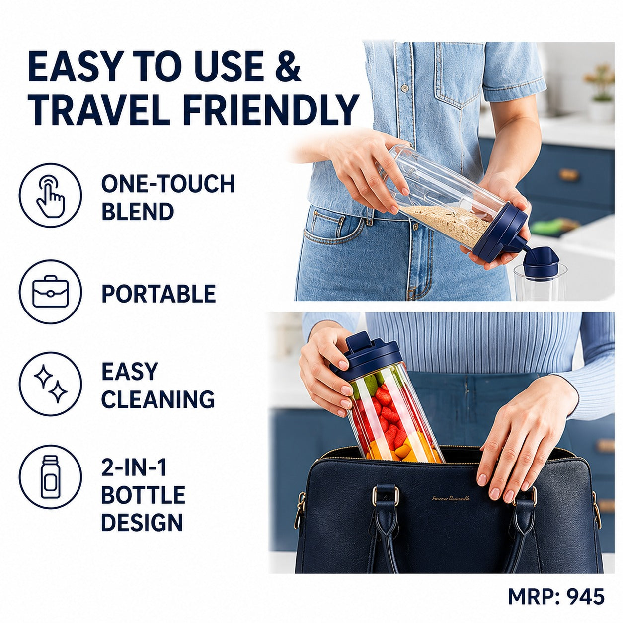 Portable Blender Pro - 6 Blades. 2 Cups.