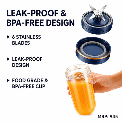 Portable Blender Pro - 6 Blades. 2 Cups.